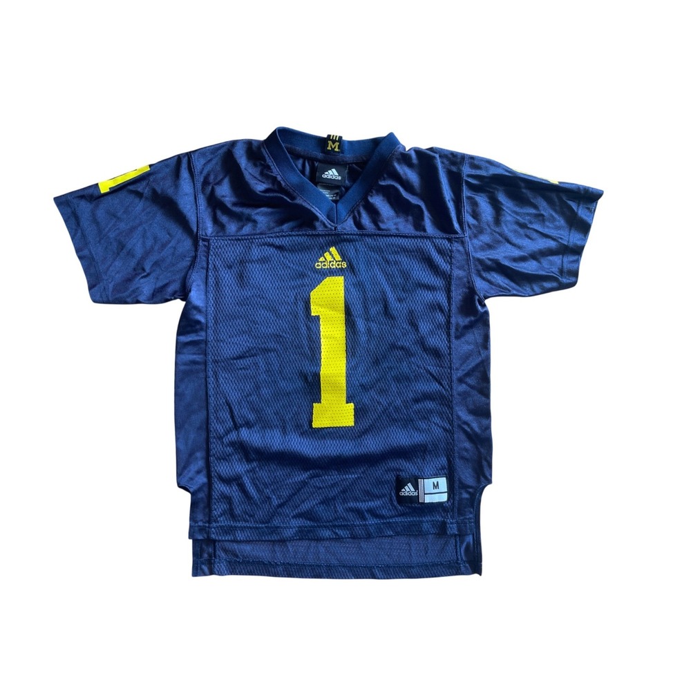 Adidas Michigan Wolverines Youth Football Jersey Navy Blue Yellow #1 Size M